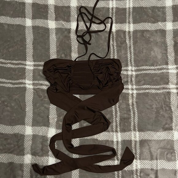 NEW Brown Multiway Wrap Front Tie Back Halter Top – Date Night & Trendy - Picture 5 of 6